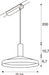 Technical drawing of a ceiling-mounted pendant light fixture with dimensions.