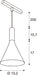 Technical drawing of a cone-shaped pendant light fixture with dimensions.