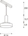 Technical drawing of a ceiling-mounted pendant light fixture with dimensions.