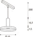 Technical drawing of a white pendant light fixture with dimensions.