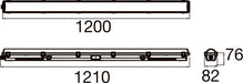 Technical drawing of a linear light fixture with dimensions.