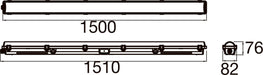 Technical drawing of a linear light fixture with dimensions.