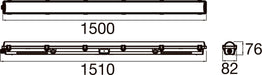Technical drawing of a 1500mm LED linear light fixture, showing dimensions.