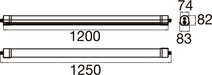 Technical drawing of a 1200mm LED tube light fixture, showing dimensions.