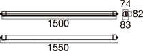 Technical drawing of a linear light fixture with dimensions.