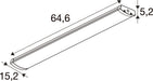 Technical drawing of a white linear LED light fixture with dimensions.