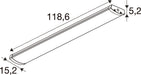 Technical drawing of a white linear LED light fixture with dimensions.