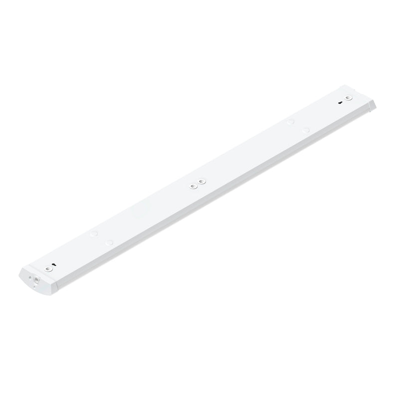 White surface-mounted LED strip light fixture.