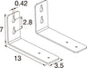 Dimensional drawing of two steel L-brackets with keyhole mounting slots.