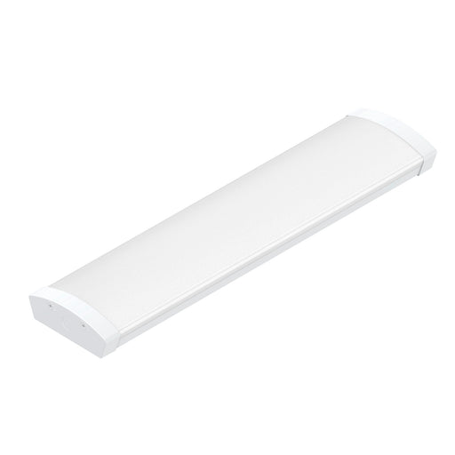 LED light fixture in white plastic with a textured finish, designed for wall mounting.