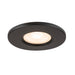 Black metal recessed ceiling light with a round design and warm white LED bulb.