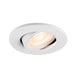 Recessed spotlight in white metal finish with adjustable angle, featuring a warm LED bulb for focused illumination.