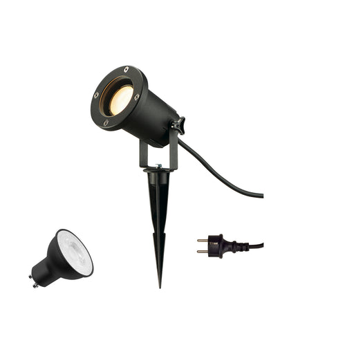 SLV 1012006 BIG NAUTILUS LAMP SET, SPIKE, ground spike luminaire, incl. PAR16 GU10, PHASE, 2700 K, 150 cm connection cable, IP44/IP65, black (MD01)