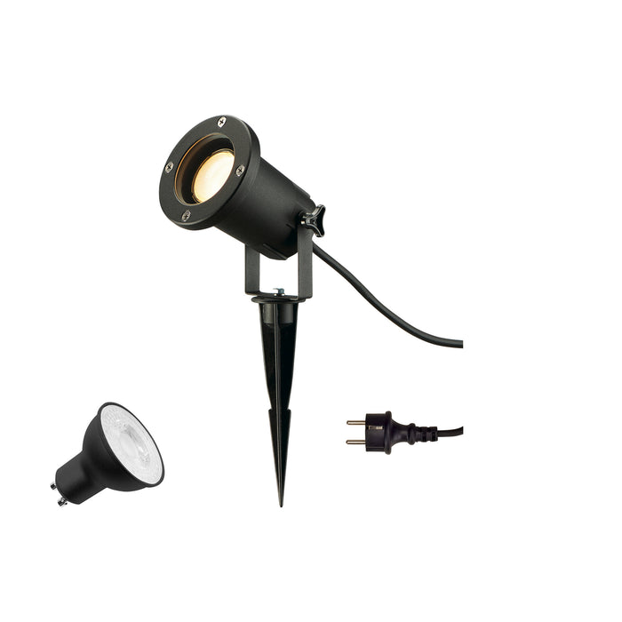 SLV 1012008 BIG NAUTILUS LAMP SET, SPIKE, ground spike luminaire, incl. PAR16 GU10, PHASE, 4000 K, 150 cm connection cable, IP44/IP65, black (MD01)