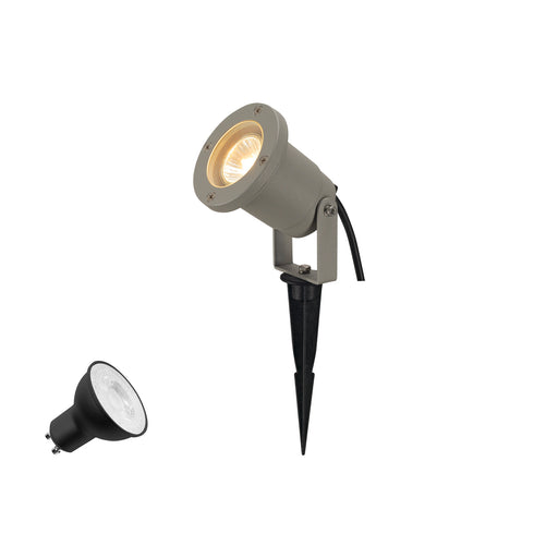SLV 1012009 NAUTILUS LAMP SET, SPIKE, ground spike luminaire incl. PAR16 GU10, PHASE, 2700 K, 150 cm connection cable, IP44/IP65, grey (MD01)