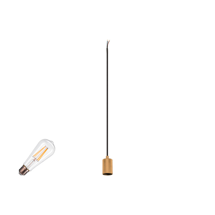 SLV 1012096 FITU LAMP SET, PD, RIBBED, INCL. E27 LAMP AND 3PH. ADAPTER, 3~ pendant luminaire, pendant: 500 cm, 2700 K, E27, 1 x 15 W, 7.5 W, PH ASE, 320°, gold (MD01)