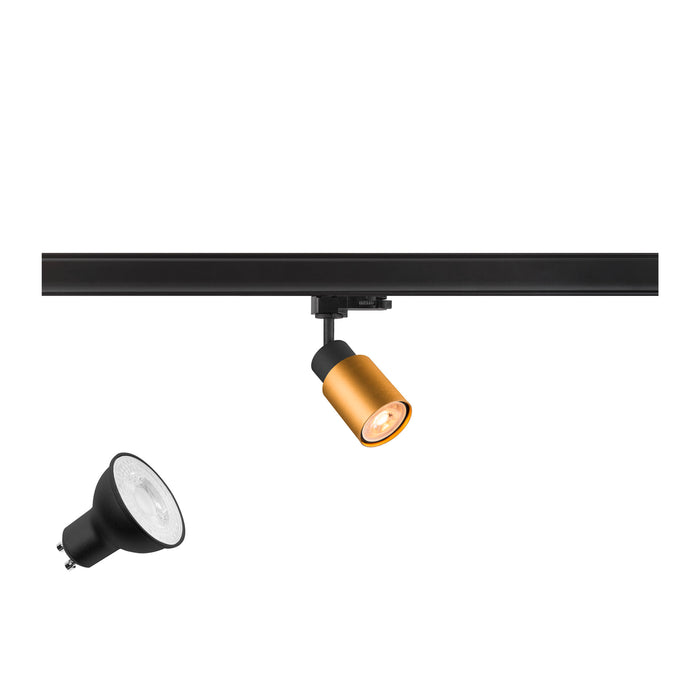 SLV 1012070 PURI 2.0 LAMP SET, Tube, 3~ Spot, INCL. PAR16 GU10, 3000 K, GU10, 1 x 6 W, PHASE, 38°, black / gold-colored (MD01)