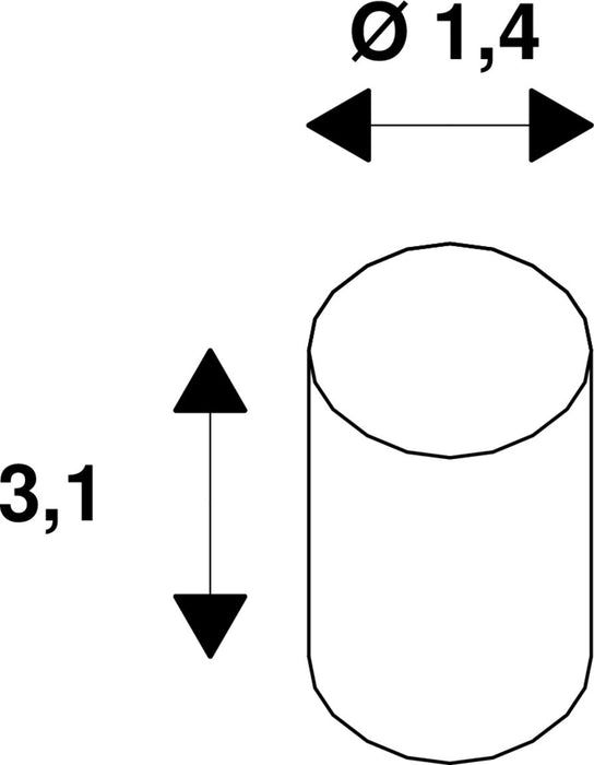 Technical drawing of a cylinder with dimensions 1.4 diameter and 3.1 height.