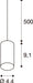 Technical drawing of a pendant light fixture showing dimensions.