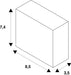 Dimensional drawing of a rectangular prism, 8.5 x 3.5 x 7.4.