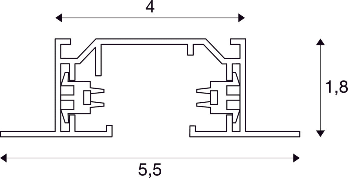 Technical drawing of a mounting profile with dimensions 4, 5.5, and 1.8.