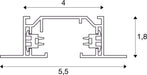 Technical drawing of a mounting profile with dimensions 4, 5.5, and 1.8.