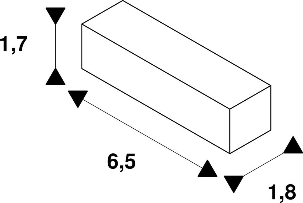 Dimensioned drawing of SLV LONG CONNECTOR, for 240V 1-phase recessed track, matt white / nickel