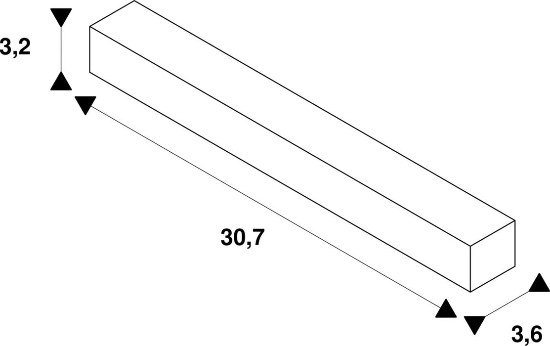 Dimensioned drawing of SLV FLEXIBLE CONNECTOR, for EUTRAC 240V 3-phase surface-mounted track, black