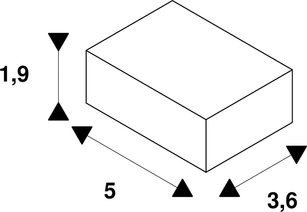 White rectangular block diagram with dimensions.