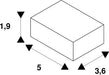 White rectangular block diagram with dimensions.