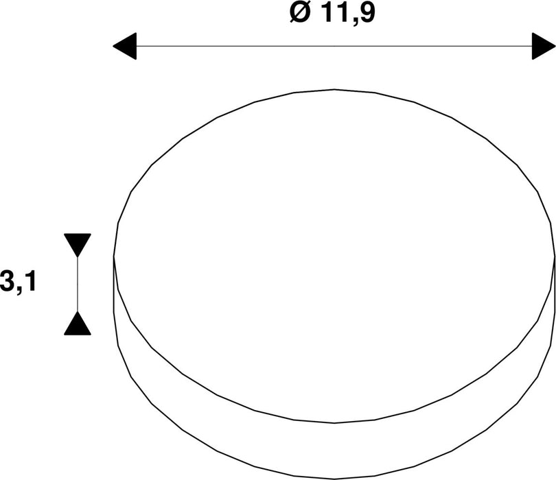 Dimensioned drawing of SLV POINT OUTLET, for EUTRAC 240V 3-phase surface-mounted track, silver-grey