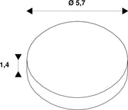 Technical drawing of a round component with dimensions 5.7 diameter and 1.4 height.