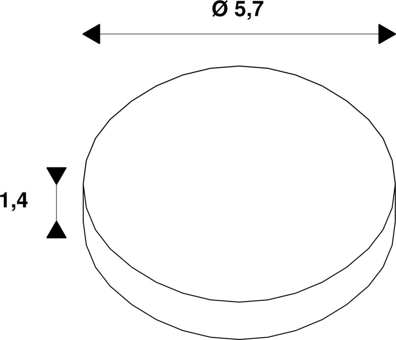 Technical drawing of a round component with dimensions 5.7 diameter and 1.4 height.