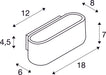 Dimensioned drawing of SLV OSSA 180 wall light, QT-DE12, oval, up/down, black, L/W/H 18/8/7 cm, max. 100W