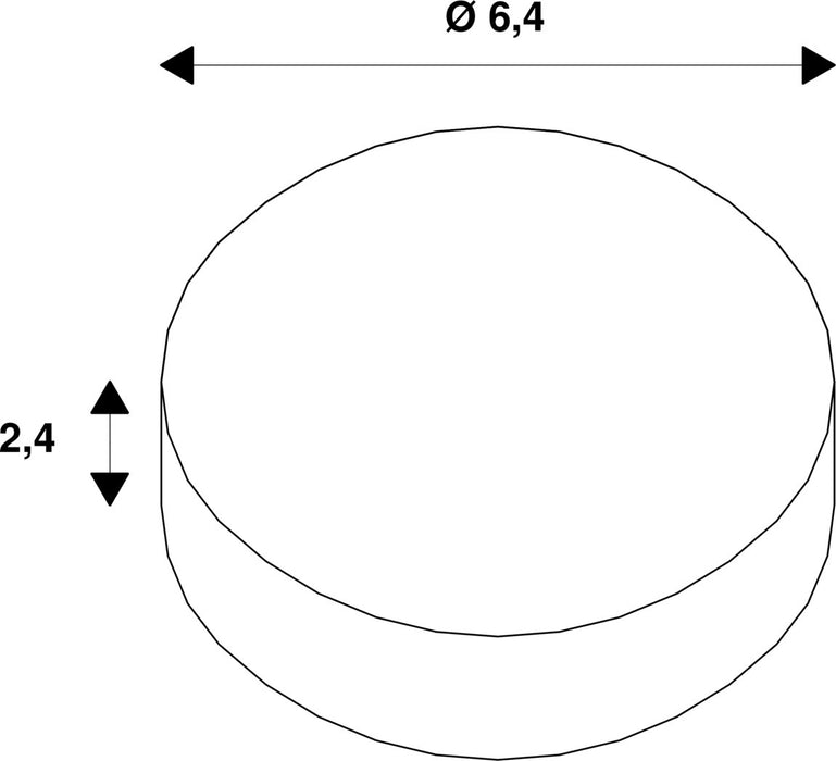 Technical drawing of a round component with dimensions 6.4 diameter and 2.4 height.