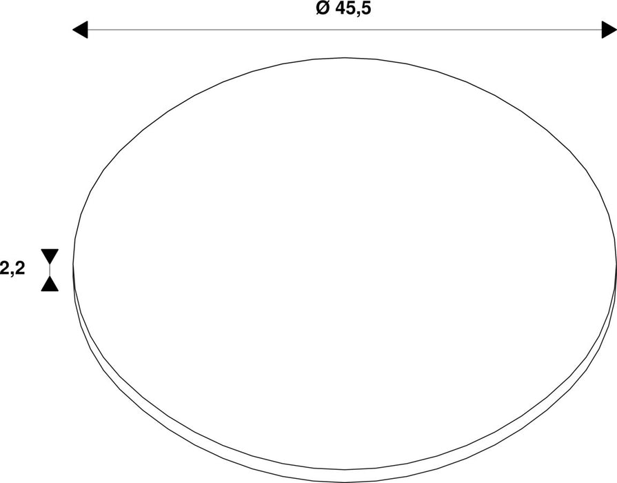 Technical drawing of an oval shape with dimensions 45.5mm diameter and 2.2mm thickness.