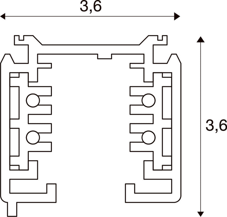 Technical drawing of a white aluminum profile with dimensions.