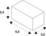 Dimensional drawing of a white rectangular prism with measurements 3.3, 6.5, and 3.5.