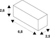 Isometric drawing of a white rectangular prism with dimensions 2.6, 6.8, and 2.5.