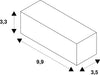 Diagram of a white rectangular prism with dimensions 3.3, 9.9, and 3.5.