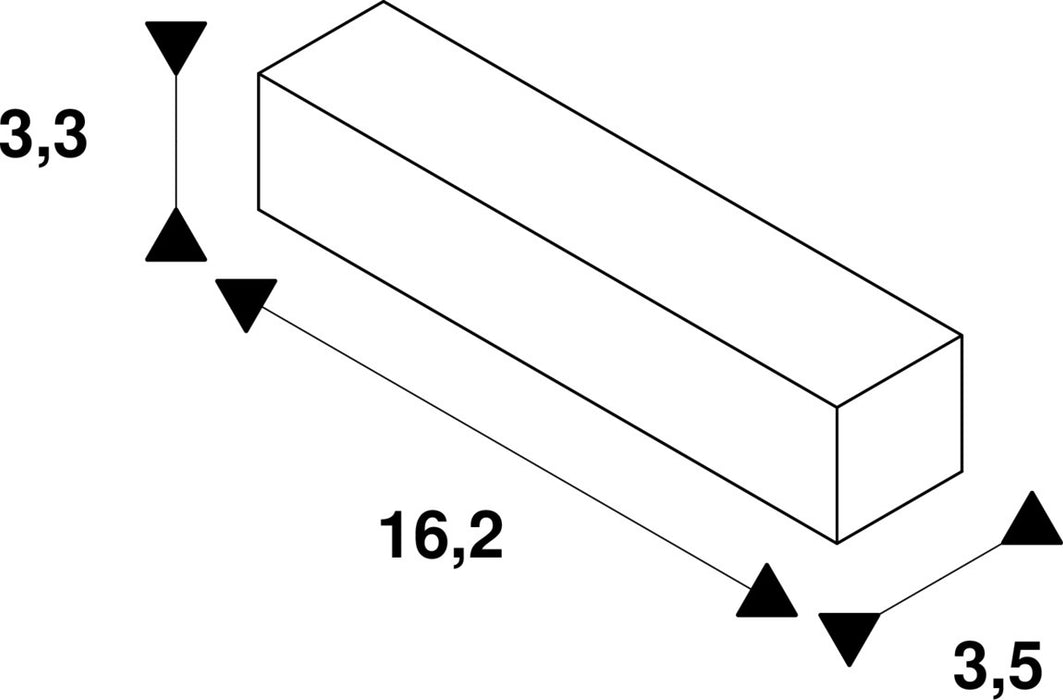 Technical drawing of a rectangular block with dimensions 3.3, 3.5, and 16.2.