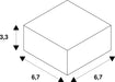White rectangular block diagram with dimensions 6.7 x 6.7 x 3.3.