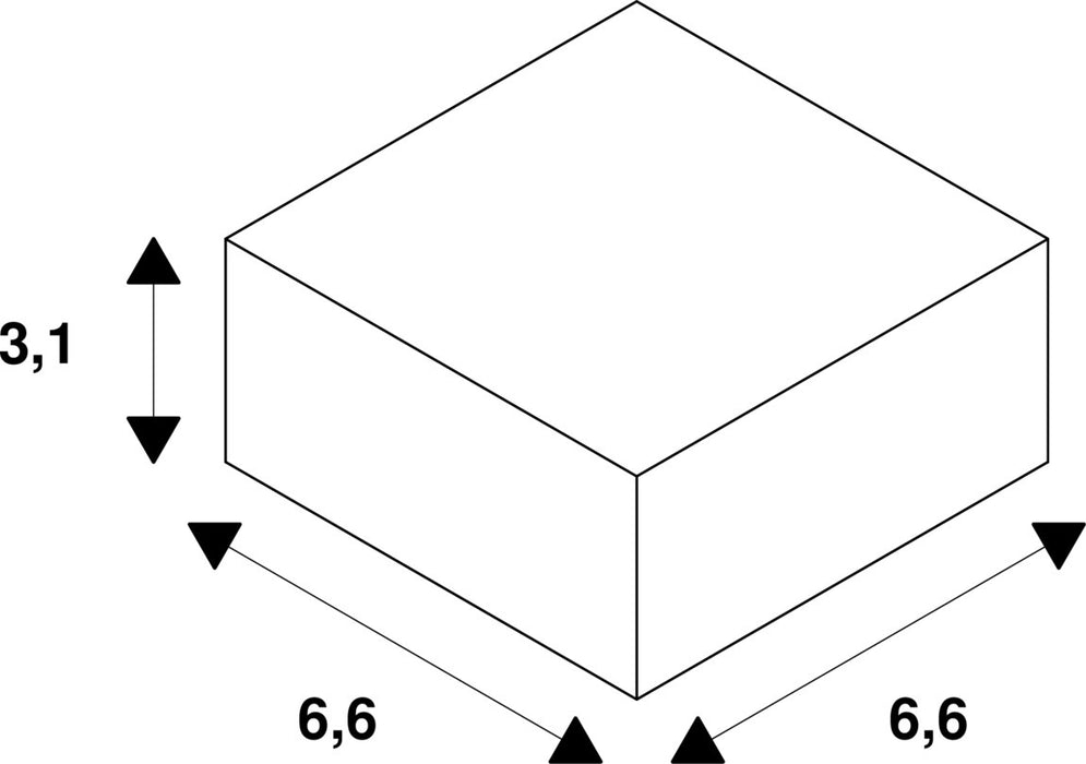 Dimensioned drawing of SLV MECHANICAL ADAPTER, for S-TRACK 240V 3-phase surface-mounted track, black