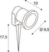 Diagram of a white stake light fixture with dimensions.