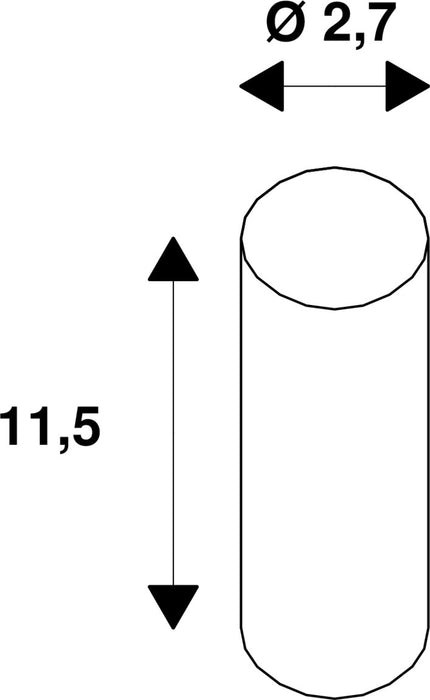 Technical drawing of a cylinder with dimensions 2.7 diameter and 11.5 height.