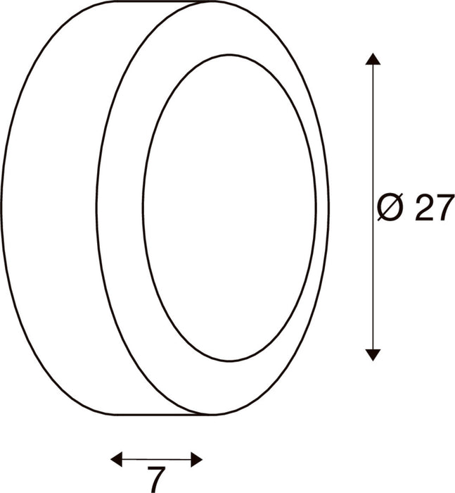 Technical drawing of a round, white wall sconce with dimensions.