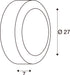 Technical drawing of a round, white wall sconce with dimensions.