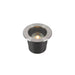 Stainless steel and black in-ground well light fixture.