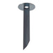 Gray steel ground spike with mounting plate.