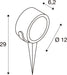 Diagram of a spotlight with dimensions for stake mounting.